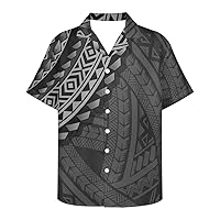 GLUDEAR Men's Summer Polynesian Geometric Button Down Short Sleeve Hawaiian Shirt