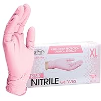ForPro Disposable Nitrile Gloves, Chemical Resistant, Powder-Free, Latex-Free, Non-Sterile, Food Safe, 4 Mil, Pink, X-Large, 100-Count