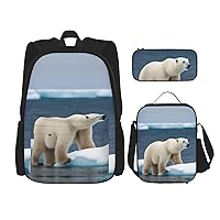 3-In-1 Backpack Bookbag Set,Polar Bear Print Casual Travel Backpacks,With Pencil Case Pouch, Lunch Bag