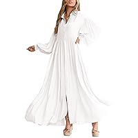 chouyatou Women's Casual Long Sleeve Button Down Shirt Dress Elegant Pleated Flowy Swing Maxi Dress