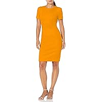 Calvin Klein Short Sleeved Seamed Sheath Women’s Casual Dresses with Professional Flair, CTS Yellow, 8