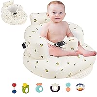 Upgraded Baby Seat, Baby Inflatable Seat, 3-Point Harness Baby Support Seat, Baby Floor Seat with Built in Air Pump, Summer Baby Chair for Home or Travel for Infants 3-36 Months (Lemon)
