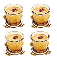 3-Cup/710ml/23oz Glass Soup Container with Lids, Round Glass Food Storage Containers Kitchen Meal Prep Bowls with Airtight Lids, Freezer, Microwave, Dishwasher Safe - Pack of 4 (Amber)
