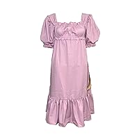 Puff Sleeve Back-Smocked Midi Dress