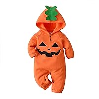 Baby Boy Denim Jumpsuit Halloween Pumpkin Romper Jumpsuit Hooded Outfits Boy One Month