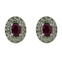 Gf Ruby Natural Gemstone Oval Shape Stud Anniversary Earrings 10K, 14K, 18K White Gold Jewelry
