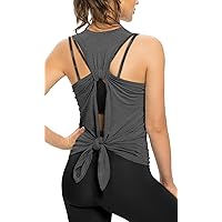 Sanutch Open Back Workout Top Backless Yoga Shirts Tie Back Workout Tank for Women