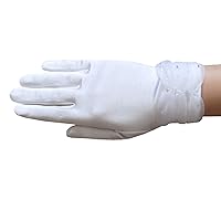 Girl's Satin Gloves with sparkling bugle beads on the Gathered Chiffon Trim/White