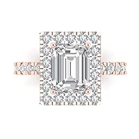 4 ct Emerald Shape VVS1 Clear Simulated Diamond Solid 18K Rose Gold halo Solitaire with Accents Anniversary Promise ring
