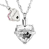 misyou Glass Cremation Jewelry Always in My Heart Birthstone Pendant Urn Necklace Ashes Holder Keepsake (Husband)