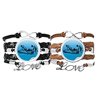 Winter Sport Skiing Skis and Boots Illustration Bracelet Hand Strap Leather Rope Wristband Double Set Gift