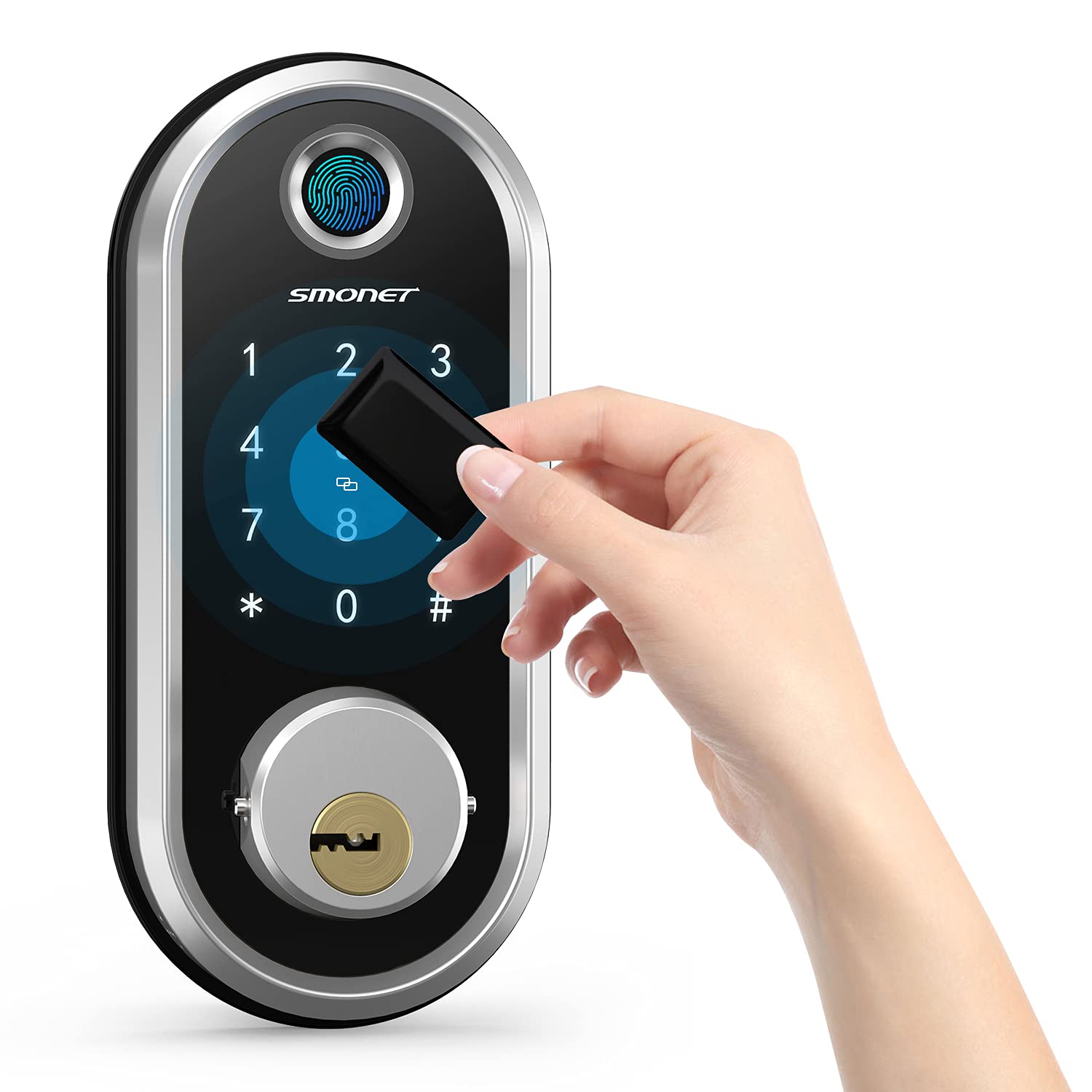 Smart Lock, SMONET Keyless Entry Door Lock, Digital Fingerprint Door Lock, Biometric Smart Deadbolt with Keypads, Smart Locks for Front Door, App Control, Bluetooth(with Handle and 5 Fobs)