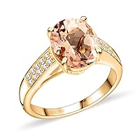 AAA Morganite White Diamond Oval 14K Yellow Gold Ring for Women Jewelry Size 6 Ct 2.08 G-H Color I3 Clarity Mothers Day Gifts for Mom