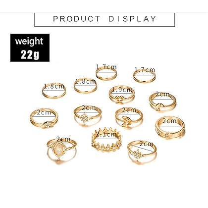 Sither 13 Pcs Women Rings Set Knuckle Gold Bohemian Rings for Girls Vintage Gem Crystal Joint Knot Ring for Teens Party Daily Fesvital Jewelry Gift(style3)