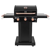 Kenmore 3-Burner Gas Grill | Foldable Side Tables, Cast Iron Cooking Grates, Warming Rack, Hooks for BBQ Grilling Tools, Propane Gas Barbecue Grill, 30,000 BTUs, Black with Copper Accent
