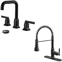 Widespread Bathroom Faucet Black Bathroom Sink Faucet, 360 Degree Swivel Bathroom Faucets for Sink 3 Hole, 4-8 Inch 3-Function Kitchen Faucets with 2 Handle & Pop-Up Drain for Classic, Farmhouse