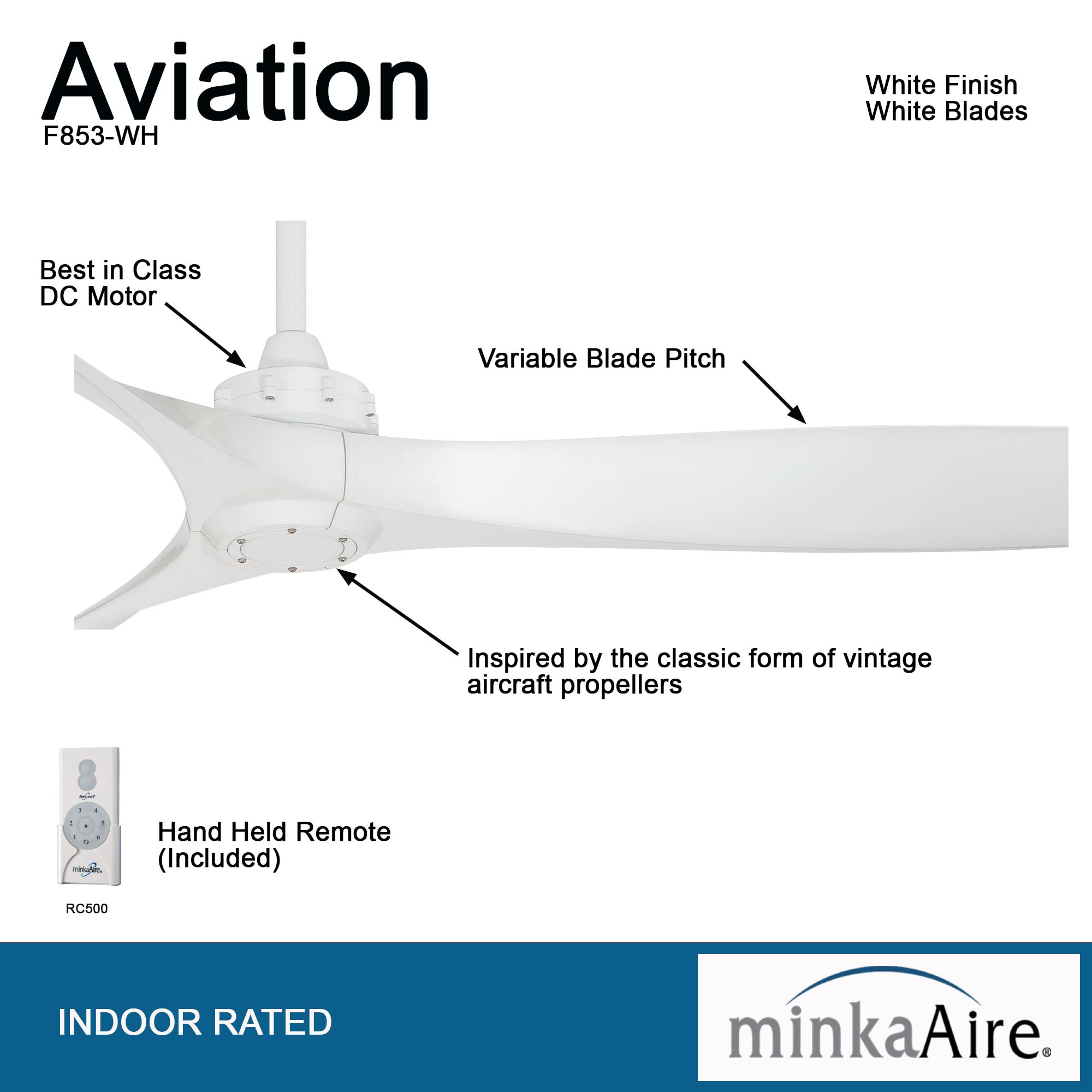 Minka-Aire F853-WH Aviation 60 Inch Ceiling Fan with DC Motor in White Finish