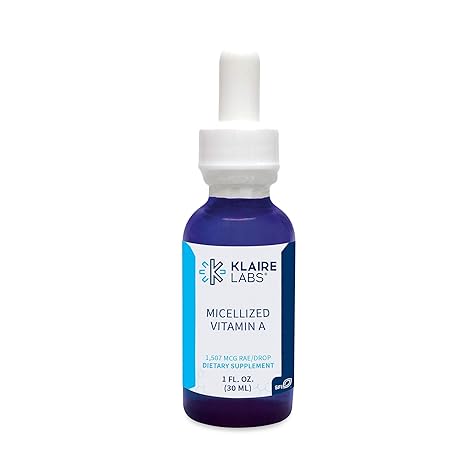 Klaire Labs Micellized Vitamin A Liquid 5000 IU VIT A Per Drop - Vitamin A Palmitate & Beta Carotene Drops - Eye & Immune Support - Hypoallergenic Bioavailable Liquid Supplement (1 oz / 600 Servings)