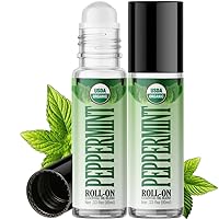 Healing Solutions - (2 Pack) Peppermint Essential Oil Organic Roll On Set USDA Roller, PureTopical, Body and Foot Care