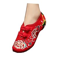Women's Chinese Embroidery Casual Mary Jane Flat Shoes Red