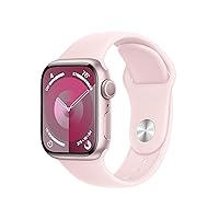 Apple Watch Series 9 [GPS 41mm] Smartwatch with Pink Aluminum Case with Light Pink Sport Band M/L. Fitness Tracker, ECG Apps, Always-On Retina Display, Water Resistant