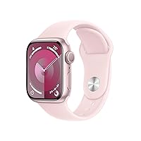 Watch Series 9 [GPS 41mm] Smartwatch with Pink Aluminum Case with Light Pink Sport Band S/M. Fitness Tracker, ECG Apps, Always-On Retina Display, Water Resistant