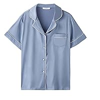 Mens' Silk Pajamas with Shorts Set Button-Down Short Sleeves Summer Sleepwear Sets Silky Pajamas Sets for Mens