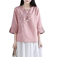 Traditional Chinese Shirt Retro Folk Tea Clothing China Style Tops Embroidery Women Daily Cotton Linen Blouse
