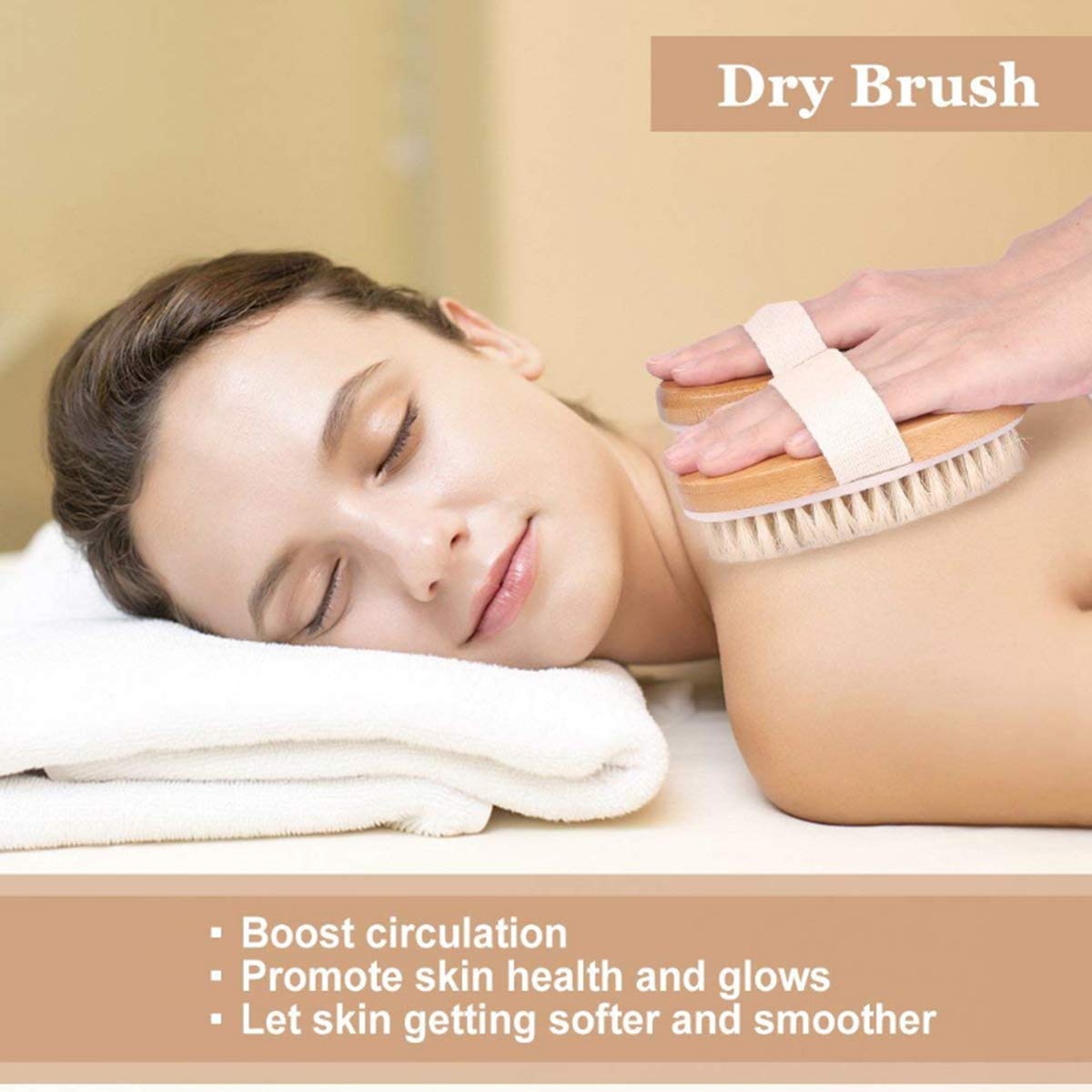 Dry Brushing Body Brush, Natural Bristle Dry Skin Exfoliating Brush Body Scrub for Beautiful Skin, Cellulite Treatment, Lymphatic Drainage, Soften Skin, Blood Circulation Improvement, Medium Strength