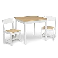 Delta Children MySize Kids Wood Table and Chair Set (2 Chairs Included) - Ideal for Arts & Crafts, Snack Time, Homeschooling, Homework & More, Bianca White/Natural