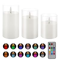 Color Changing Flameless Candle - Glass Flameless Candles with Timer, Battery Operated Candles with 18-Key Remote, Real Wax Flickering LED Pillar Candles for Wedding Party Home Decor (Multicolor)