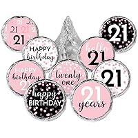 Pink, Black, and White Birthday Party Favor Stickers - Kisses Candy Labels - 180 Count - Milestone Birthday Party Supplies (21st Birthday)