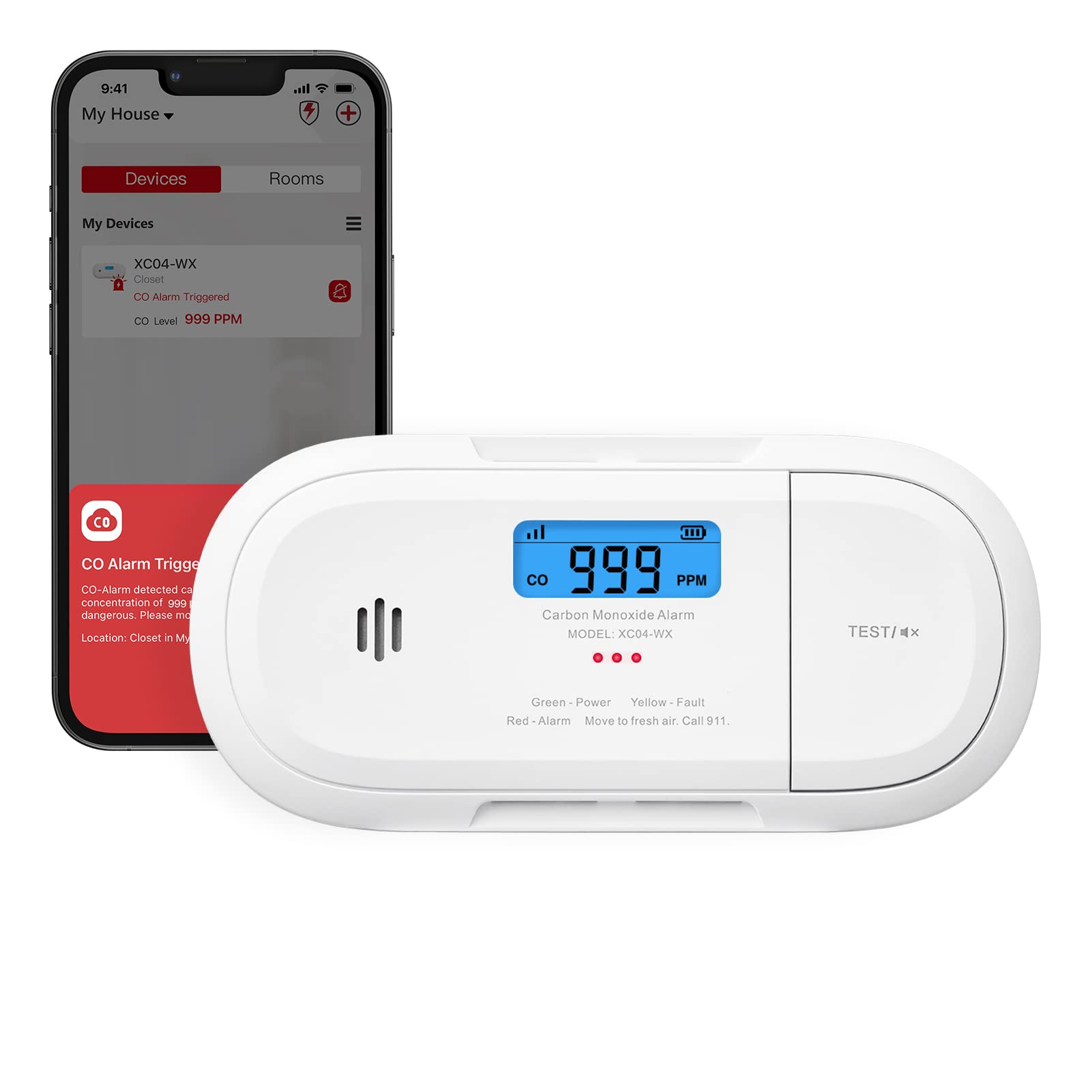 Smart Carbon Monoxide Detector, X-Sense Wi-Fi CO Detector, Real-Time Push Notifications via X-Sense Home Security App, Replaceable Battery, Optional 24/7 Professional Monitoring Service, XC04-WX