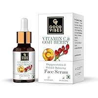 Good Vibes Vitamin C & Goji Berry Depigmentation & Wrinkle Balancing Face Serum, 10 ml Light Weight Formula With Anti Ageing Properties For All Skin Types, No Parabens, No Animal Testing