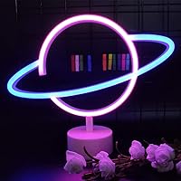 Planet Neon Signs Planet Table Lamps Blue Pink Planet Night Light Planet Neon Lights with Holder Base Planet Decor Light LED Universe Light for Home Christmas Birthday Kids Room Wedding Party Decor
