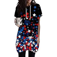 Women's 4Th of July Tops Hoodies Casual Short Sleeve Shirts Fashion Print Tunic Tops with Pockets Tops, S-3XL