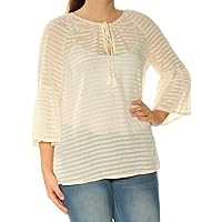 kensie Womens Striped Knit Blouse, Off-White, Small