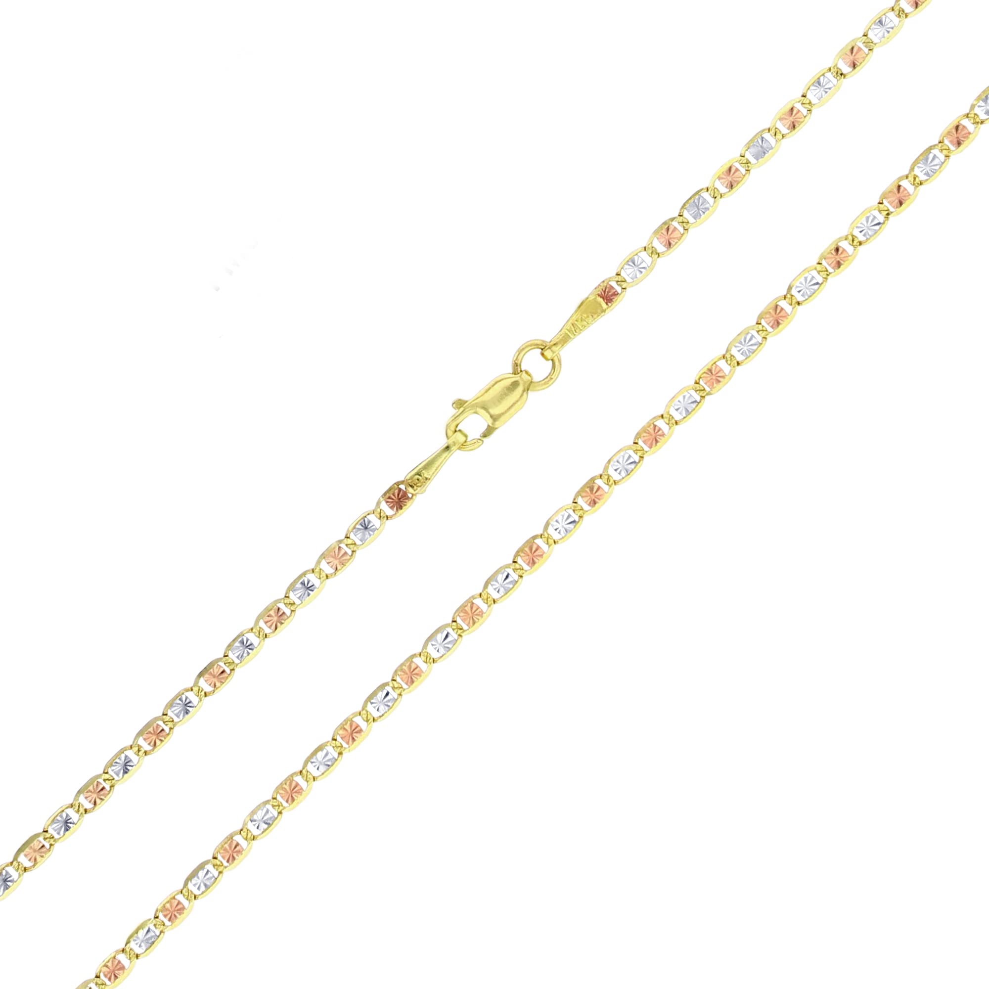 DECADENCE Solid 14K Gold Tricolor 2mm-8mm Diamond Cut Star Italian or Heart Italian Love Chain Necklace