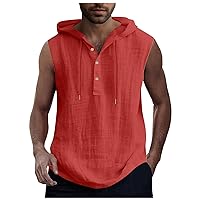 Gym Hooded Solid Cotton Tank Top for Men Cut Off Lapel Button Down Vest Breathable Muscle Bodybuilding Workout