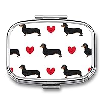 Pill Box Dachshund Dog Heart Love Pattern Square-Shaped Medicine Tablet Case Portable Pillbox Vitamin Container Organizer Pills Holder with 3 Compartments