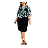 Connected Apparel Womens Black Stretch Flutter Sleeve Round Neck Knee Length Wear to Work Sheath Dress Plus 22W