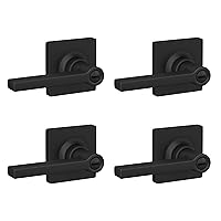 Straight Lever with Square Trim Bedroom and Bathroom Door Handle, Matte Black Finish, 4 Pack