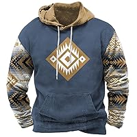 Western Aztec Hoodies for Men Casual Long Sleeve Drawstring Hooded Sweatshirts with Pocket XS-5XL