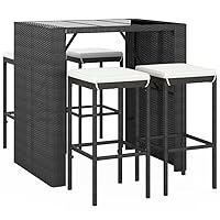 vidaXL Modern Patio Bar Set - Weather-Resistant 5-Piece Outdoor Furniture with Comfortable Cushions, Black Poly Rattan, Sturdy Table with Tempered Glass Top