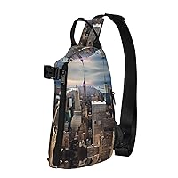 New York Fashion City Print Crossbody Backpack Casual Adjustable Bag Multifunctional Sling Backpack
