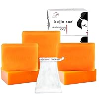 Kojie San Skin Brightening Soap - Original Kojic Acid Soap that Reduces Dark Spots, Hyperpigmentation, & Scars with Coconut & Tea Tree Oil – 135g x 6 Bars with Soap Net