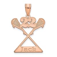 14K Rose Gold Lacrosse Customize Personalize Engravable Charm Pendant Jewelry Gifts For Women or Men (Length 1.16