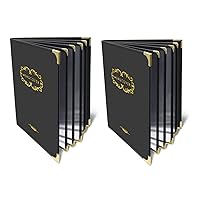 Menu-Covers 8.5 X 11 inch Restaurant - 2 Pack Menu Holder 4 Page 8 View Premium Faux Leather Transparent Black for Bar Cafe Book Folder