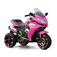 12V Kids Ride On Motorcycle, 390W x2 Electric Ride On Motorcycle with 3 Light Wheels, LED Lights, Music,USB,MP3, One Button Start,1.8-3.2 MPH Speed,Gift for Children Boys Girls,66LBS(41.5x19x30) Pink