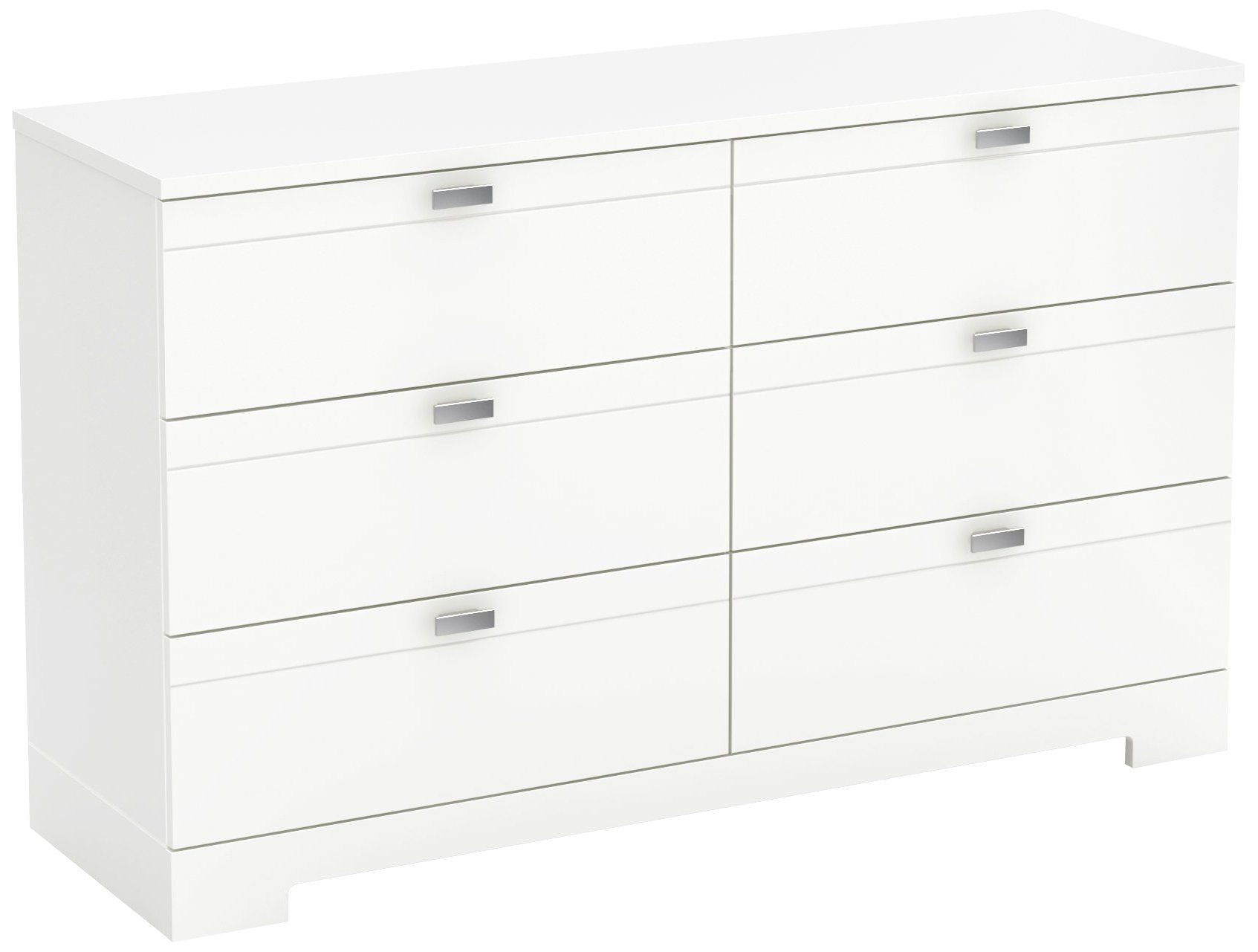 South Shore Reevo 6-Drawer Double Dresser, Pure White with Matte Nickel Handles